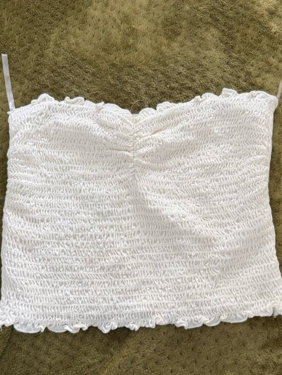 Tops - White Smocked Tube Top with Ruffle Edges